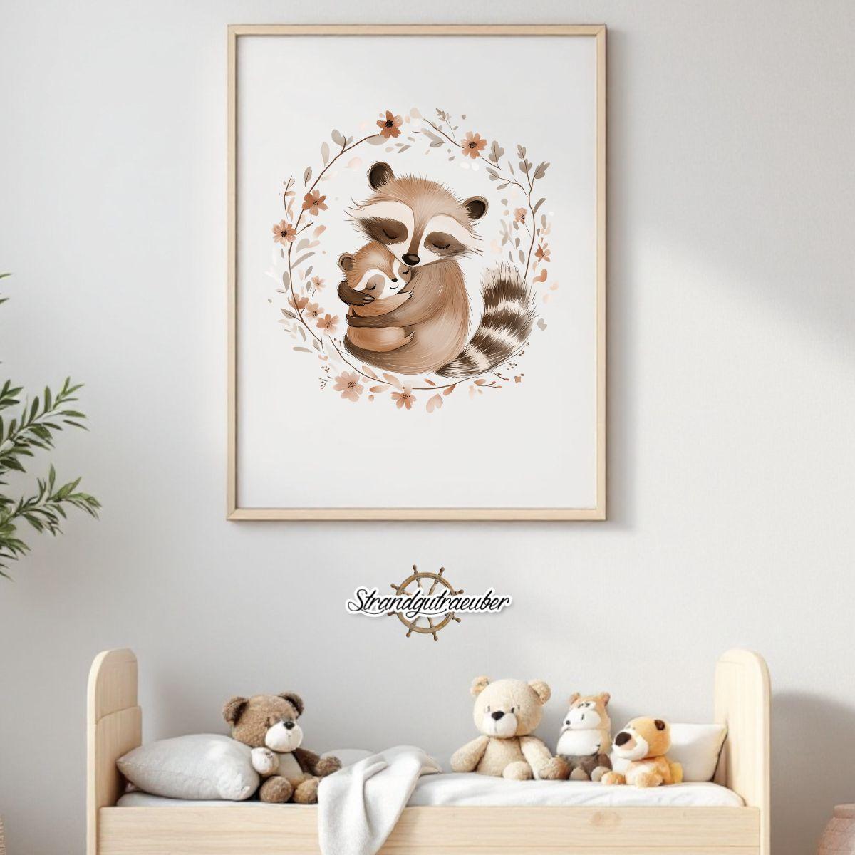 Buegelbild Waschbärmama